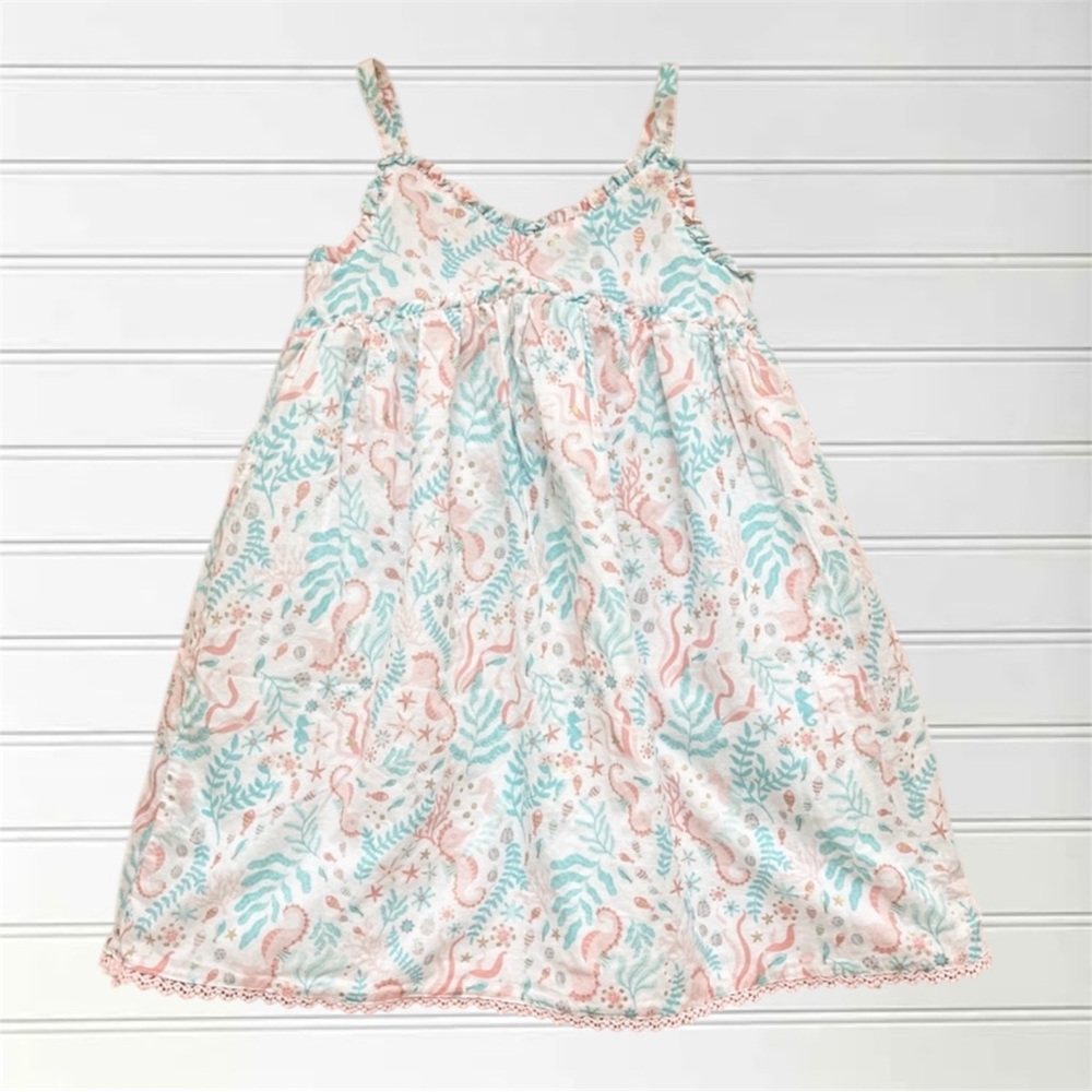 RACHEL ZOE NWOT Pastel Metallic Ocean Theme Sea Horse Lace Trimmed Dress